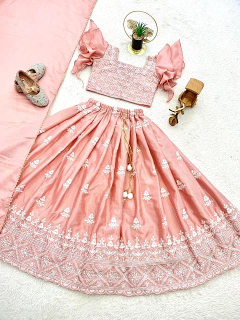 Trending  Embroidered Work Chinon Pink Wholesale kids wear suppliers in Surat - wholesale export